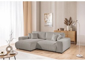 Svetlosivá menčestrová rozkladacia/s úložným priestorom rohová pohovka (ľavý roh) Sarina – Ropez