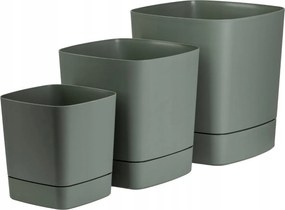 Plastový květináč s podmiskou Cubi 16x16 cm šedo-zelený