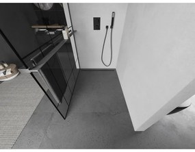 Mexen Kioto+ L, sprchová zástena Walk-In s poličkou a vešiakom 110 x 200 cm, 8mm číre sklo čierny vzor, grafitový profil, 800-110-123-66-78