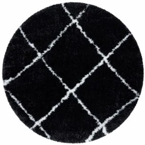 Koberec FLUFFY kruh shaggy kratka, trellis - antracit / biely