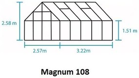 Skleník Halls Magnum hliník, 4,46 x 2,57 m / 11,5 m², 3 mm tabuľové sklo