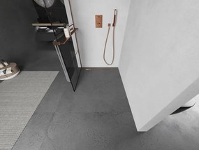 Mexen Kioto+, sprchová zástena Walk-In s poličkou a vešiakom 70 x 200 cm, 8mm číre sklo čierny vzor, medený matný profil, 800-070-121-65-77