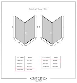 Cerano Porte, 1-krídlový sprchovací kút 80x100 cm, 8mm číre sklo, čierny profil, CER-CER-413570
