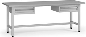 Výškovo nastaviteľný dielenský stôl G5, 2100 x 750 x 800-1000 mm, 2x kontajner, 2 zásuvky, sivá