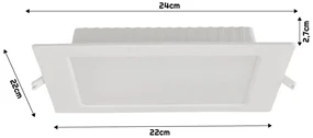 BERGE Štvorcový LED pabel zapustený - biely - 18W - PC - neutrálna biela