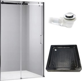 BPS-koupelny Posuvné sprchové dvere HYD-PD03B 100 chróm/transparent pre inštaláciu do niky + vanička HYD-OSV-SXL02C 100x100 čierna