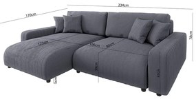 Tmavosivá menčestrová rozkladacia rohová pohovka (variabilná) Sara – Ropez