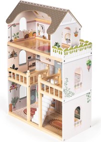 Drevený domček pre bábiky Laura, 3 poschodia, 5 izieb, 15 kusov nábytku, ECOTOYS