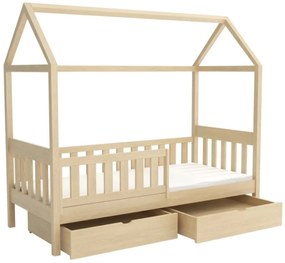 Detská domčeková posteľ z masívu borovice MAGDA so šuplíkmi - 200x90 cm - PRÍRODNÁ BOROVICA