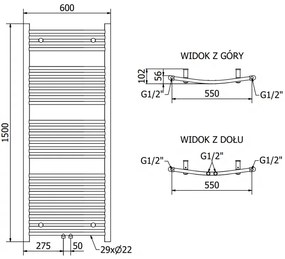 Mexen Ares, elektrické vykurovacie teleso 1500x600 mm + vykurovacia tyč 600 W, chrómová, W102-1500-600-2600-01