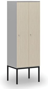 Drevená šatníková skrinka S4 s podnožou, 2 oddiely, 1871 x 600 x 500 mm, demont, cylindrický zámok, sivá/breza