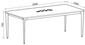 Zasadací stôl Houseland Profit Meet 01 s 3 zásuvkami 200 cm prírodný dub