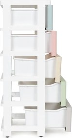 Polica s 5 výsuvnými zásuvkami, nohy s kolieskami, farebné zásuvky