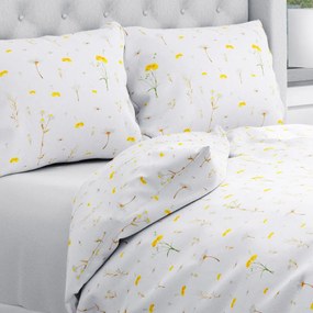 Biante Bavlnené posteľné obliečky Sandra SA-497 Žlté bylinky na bielom Predĺžené 140x220 a 70x90 cm