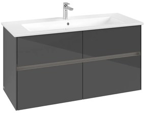 VILLEROY &amp; BOCH Collaro závesná skrinka pod umývadlo, 4 zásuvky, s LED osvetlením, 1161 x 480 x 610 mm, Glossy Grey, C146B0FP