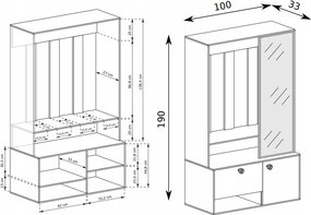 Předsíňová stěna se zrcadlem Spot grafitově šedá