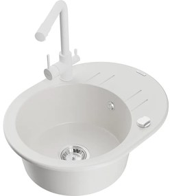 Mexen Kevin, drez granitový 586x458x190 mm, 1-komorový a biela Duero batéria, biela, 6517-20-671600-20