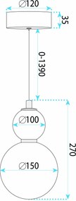 Toolight Toolight, LED závesné svietidlo, 15cm, 10W, 3000K, 1500lm, LHJ112-2CP, zlatá matná, OSW-03250