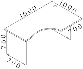 Rohový stôl Visio LUX 160 x 100 cm, pravý, orech
