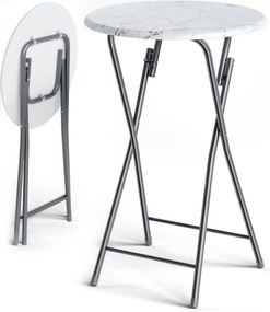 InternetovaZahrada Skladací barový stôl  Ø60 cm - biely/ mramorový vzhľad