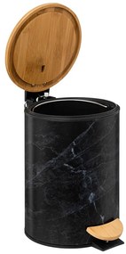 Odpadkový kôš Lea Black, čierna/s drevenými prvkami, 25x16,8x16,8 cm