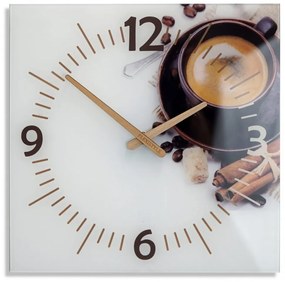 Kuchynské hodiny s drevenými ručičkami a motívom kávy
