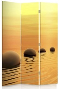 Ozdobný paraván Zen Spa Kameny Voda Žlutá - 110x170 cm, trojdielny, obojstranný paraván 360°