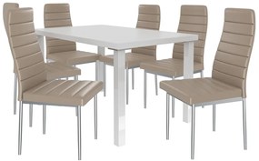 Jedálenský set 1 + 6 Belini biely / béžové Moderno MOD/0/ZES/W/6BŻ