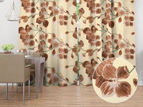 Biante Bavlnený záves Sandra SA-536 Hnedé orchidey na vanilkovo žltom 150x210 cm
