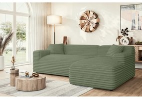 Zelená menčestrová rohová pohovka (pravý roh/s leňoškou) Martin – Ropez