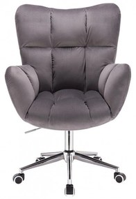 LuxuryForm DESIGN Kreslo AURORA VELUR na striebornej podstave s kolieskami - tmavo šedé