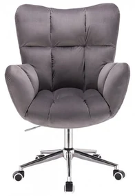 LuxuryForm DESIGN Kreslo AURORA VELUR na strieborné podstave s kolieskami - tmavo šedé