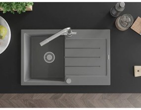 Mexen Bruno, 1-komorový granitový drez s odkvapkávačom 795x495x200 mm a chrómová batéria Duero, šedá, 6513-71-671600-00