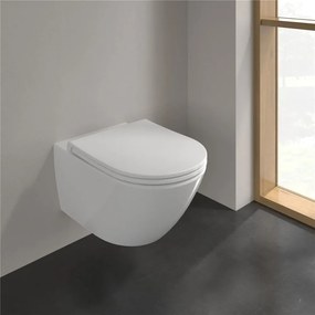 VILLEROY &amp; BOCH Universo TwistFlush Combi-Pack, závesné WC s TwistFlush + WC sedátko s poklopom SlimSeat Line, s QuickRelease a Softclosing, biela alpská, s povrchom CeramicPlus, 4670T9R1