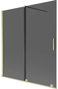 Mexen Velar, 2-krídlová posuvná vaňová zástena 150 x 150 cm, 8mm šedé sklo, zlatá matná, 896-150-000-41-55