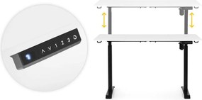 Elektrický nastaviteľný stôl 140 x 70 cm, nastaviteľná výška 76-121cm, biely s čiernymi nohami