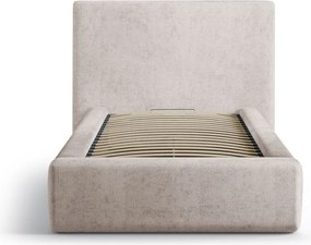 Béžová čalúnená jednolôžková posteľ s úložným priestorom s roštom 90x200 cm Amy – Micadoni
