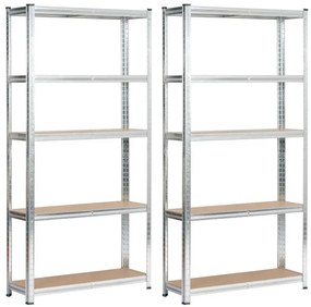 Set 2 kovových regálov 90x30x180 cm strieborný