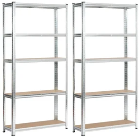 Set 2 kovových regálov 90x30x180 cm strieborný