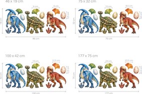 Tri dinosaury s vajíčkami maľované dinosaurie nálepky do izby chlapcov na stenu arch 46 x 19 cm