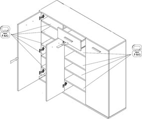 Komoda s policami/botník Manolo 136 cm, dub sonoma/biela
