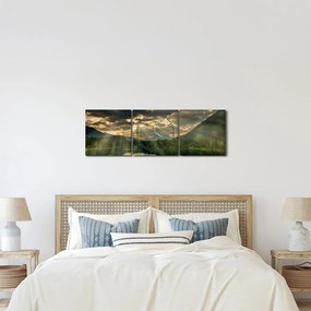 Obraz jazera s presvitajúcim slnkom (s hodinami) (90x30 cm)