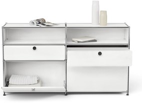 Kovová odkladacia skrinka "CN3" s výklopnými priečinkami, zásuvkami a otvorenými priehradkami, biela