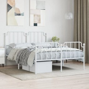 Kovový rám postele s predným a zadným čelom biely 140x190 cm 373954