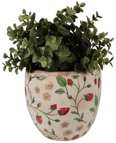 Béžový keramický obal na kvetináč s jahôdkami Wild Strawberries S - Ø 13*11 cm