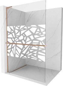 Mexen Kioto+ L, sprchová zástena Walk-In s poličkou a vešiakom 80 x 200 cm, 8mm číre sklo biely vzor, medený matný profil, 800-080-123-65-85