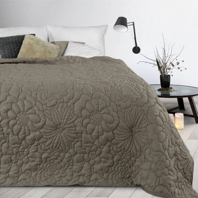 Jednofarebný prehoz na posteľ so vzorom kvetov, tmavobéžový-PostelnePrehozy.sk