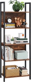 Knižnica, regál s 5 policami, rustikálna hnedá a čierna