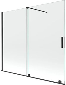 Mexen Velar, 2-krídlová posuvná vaňová zástena 180 x 150 cm, 8mm číre sklo, čierna matná, 896-180-000-01-70