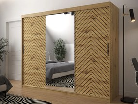 Posuvná skriňa so zrkadlom Ratintu 250 cm, zásuvka: nie, Farby: biela / biela + čierny mat